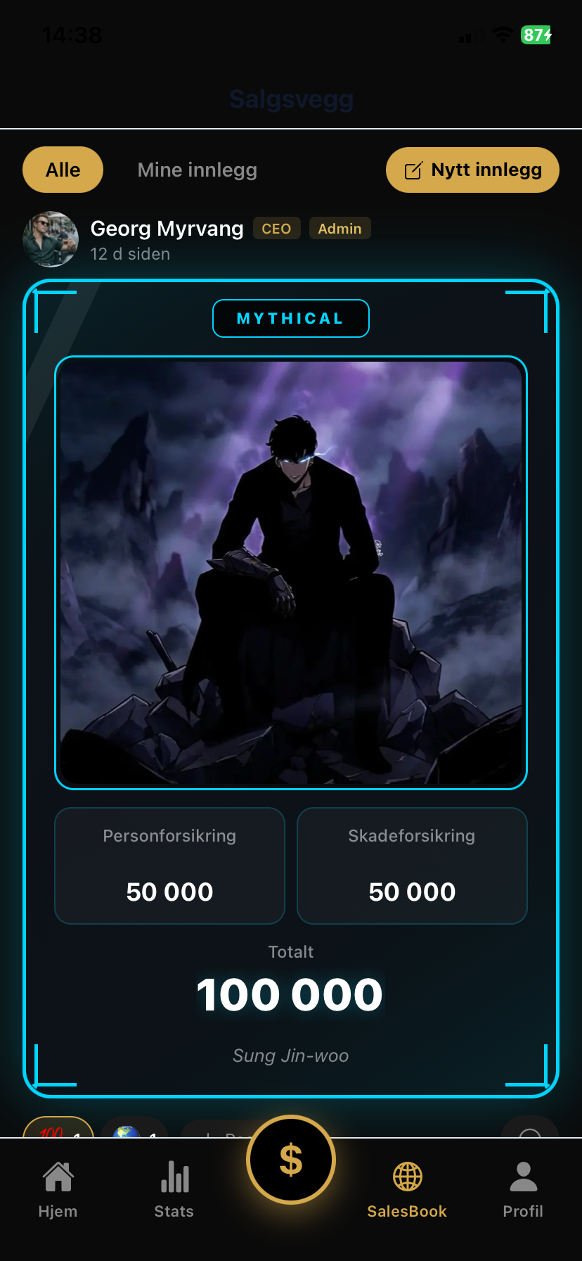 Sales24 Social Feed with achievement cards