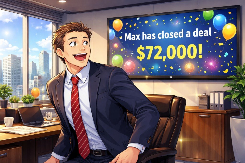 Sales celebration on office TV